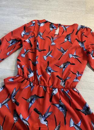 Красное платье с птичками3 фото