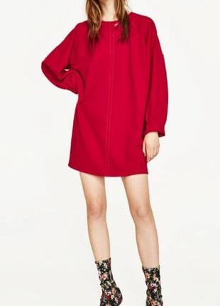 Красное платье zara, трикотажное платье мини зара свободного кроя, р. s