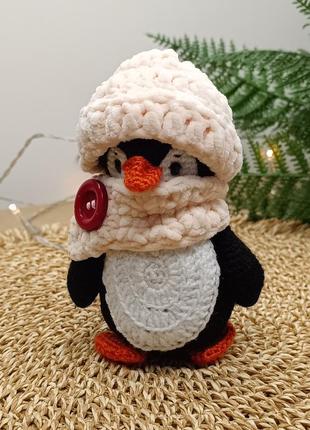 Вязаная игрушка пингвин, подарок на новый год, мягкая игрушка на подарок