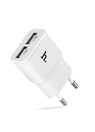 Адаптер hoco мережевий uh202 2usb 2.1a white без кабелю