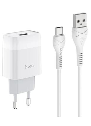 Адаптер hoco мережевий type-c cable glorious c72a 1usb 2.1a white