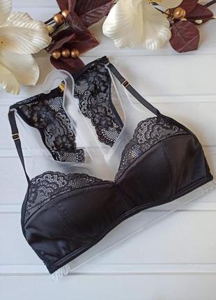 Очень красивый сатиновый бюстгальтер без косточек с кружевной спинкой! 70в