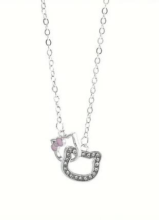 Підвіска кулон на ланцюжку у вигляді кота hello kitty хелоу кітті кішечка з кристалами 11 мм