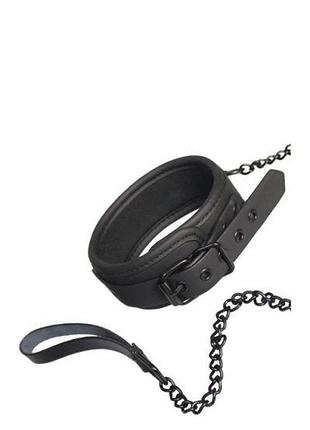 Нашийник з повідком для рольових ігор та бдсм blaze collar and chain black
