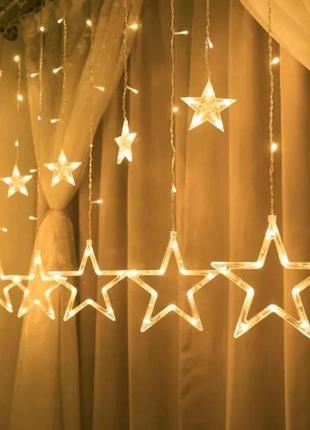 Гирлянда штора star curtain ww 7401 звезды теплый белый свет2 фото
