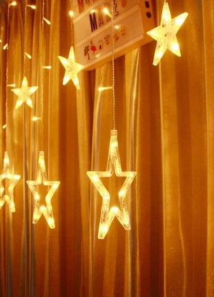 Гирлянда штора star curtain ww 7401 звезды теплый белый свет5 фото