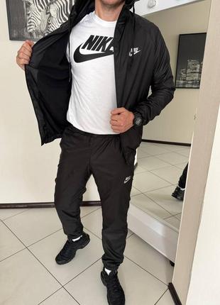 Чоловічий спортивний костюм в стилі nike найк плащівка на флісі осінь-зима чорний