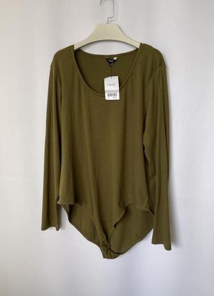 Next боди батал цвет хаки длинный рукав лонгслив в рубчик большой размер новый