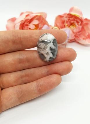 🩶🪶эксклюзивное кольцо "овал" натуральный камень кружевной крейзи агат6 фото