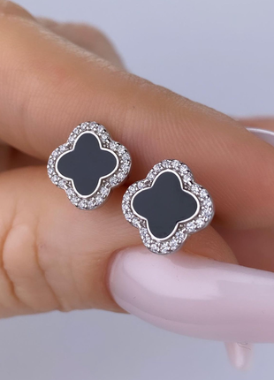 Серебряные серьги клевера