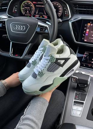 🌸женские кроссовки nike air jordan 4 retro seafoam white найк джордан / демисезонные, весенние, летние, осенние / нубук / белые, черные