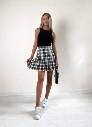 Теплая теннисная юбка мини в черно-белую клетку new look