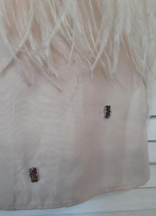 Ошатне, святкове, нюдове плаття міні з натуральними пір'ям, декором coast6 фото