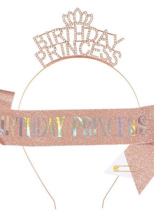 12-210 набір стрічка через плече та обруч тіара birthday princess набор на день рождения