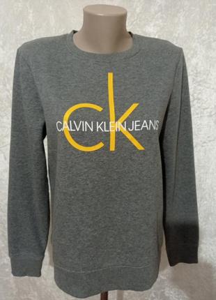 Світшот calvin klein, сірий котоновий світшот з принтом на флісі calvin klein.