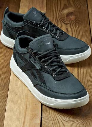 Чоловічі шкіряні кросівки у стилі boost reebok чорний матовий натуральна шкіра
