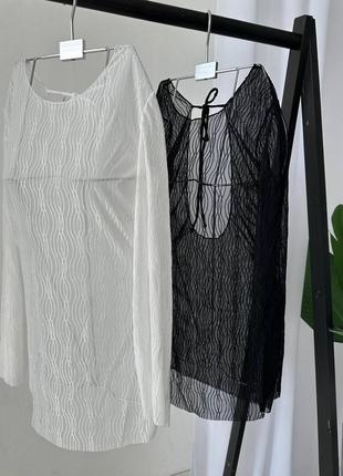 Пляжное платье с длинным рукавом. туника черная, белая.7 фото
