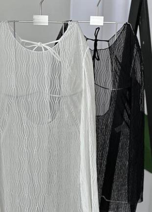 Пляжное платье с длинным рукавом. туника черная, белая.8 фото