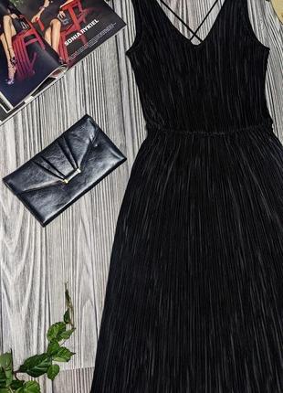Чорна тонка міді сукня плісе h&m #35253 фото