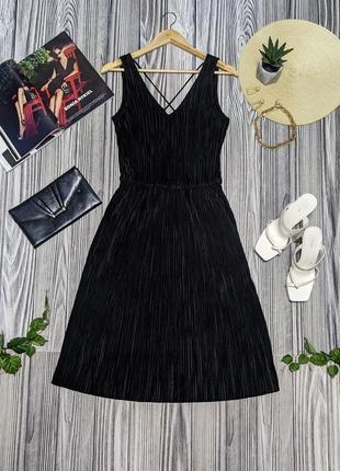Чорна тонка міді сукня плісе h&m #35252 фото