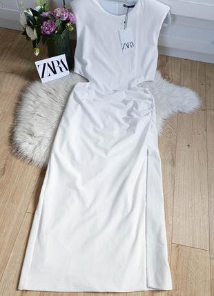 Белое платье миди с вырезами на талии от zara, размер м2 фото