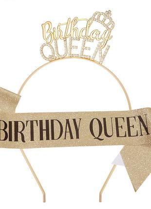 12-212 набір стрічка через плече та обруч тіара birthday queen набор на день рождения