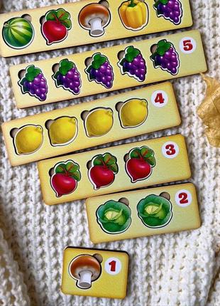 Детская развивающая игра комодик - счет -1 (перец, свекла, чеснок, капуста, лимон, виноград, кавун и гриб) + 72 фото