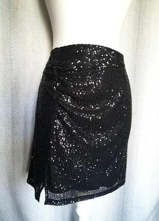 Стильная черная юбка в пайетки с узлом george