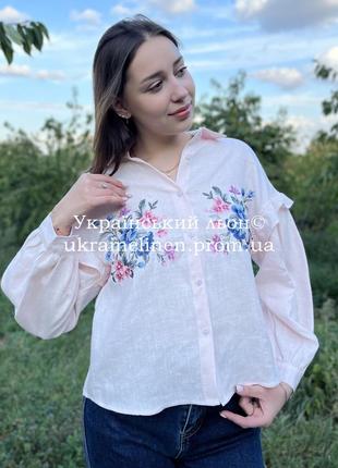 Блуза істра бежево-рожева, галерея льону, льняна сорочка 44-52рр.