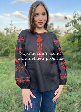 Блуза маречка черная, галерея льна, льняная рубашка, 42-54рр.