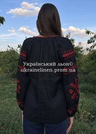 Блуза маречка черная, галерея льна, льняная рубашка, 42-54рр.