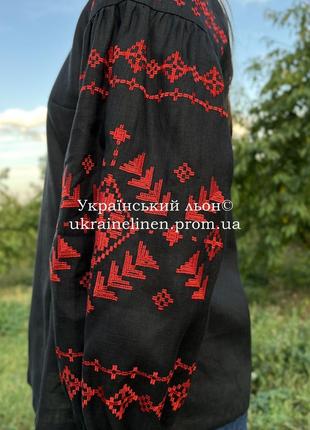 Блуза маречка черная, галерея льна, льняная рубашка, 42-54рр.