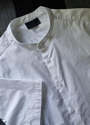 Брендовая топовая базовая белая мужская хлопковая кэжуал casual рубашка шведка мандариновый воротник asos m l с коротким рукавом4 фото