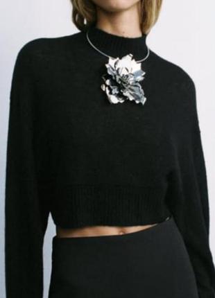 Zara черный укороченный свитер с длинными рукавами оверсайз 50% шерсть 19% альпака