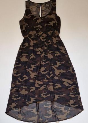 Женское летнее длинное платье lindex милитари камуфляж military хаки  кэжуал без рукавов макси2 фото
