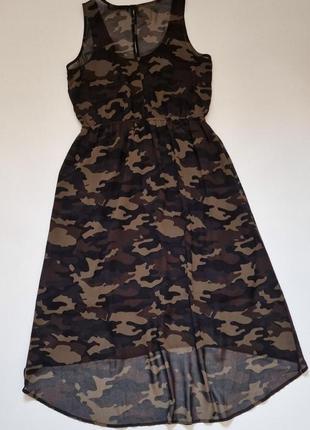 Жіноча літня довга сукня lindex мілітарі камуфляж military хакі кежуал без рукавів максі3 фото
