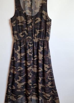 Женское летнее длинное платье lindex милитари камуфляж military хаки  кэжуал без рукавов макси4 фото