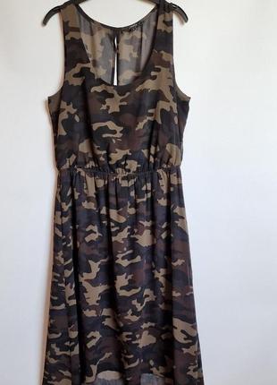 Женское летнее длинное платье lindex милитари камуфляж military хаки  кэжуал без рукавов макси5 фото