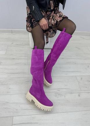 Чоботи жіночі фуксія натуральна замша