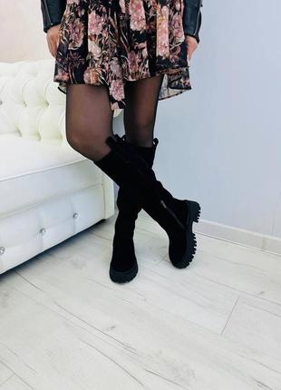 Сапоги из итальянской замши черные