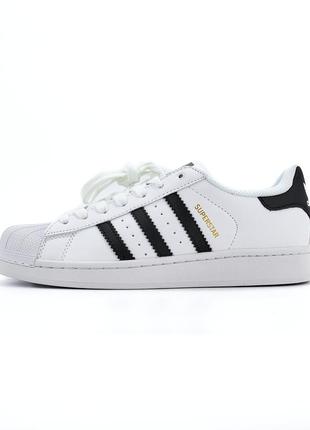 Жіночі шкіряні кросівки adidas superstar white black адідас суперстар3 фото