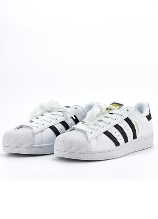 Жіночі шкіряні кросівки adidas superstar white black адідас суперстар6 фото