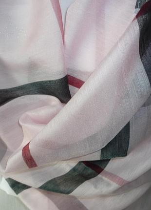 Шелковый палантин широкий нежно-розовый шарф с шелком в крупную клетку