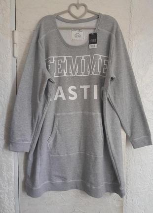 Натуральная теплая туника/платье/худи с начесом экстра мега-батал 💣 (наш 62/64).💣