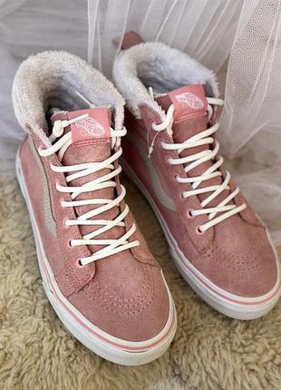 Кроссовки кеды зима vans girls ski 8 hi 721356 pink lace up mid top sneakers shoes высокие кеды 36 размер