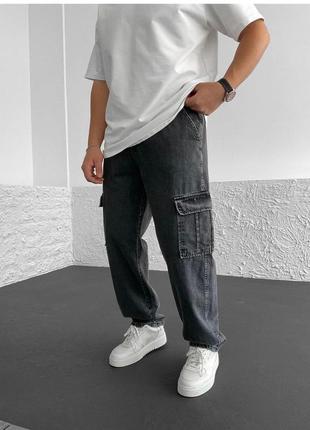 Джинсовые штаны карго straight серые