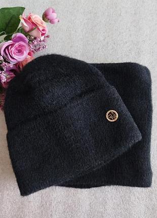 New! новий зимовий комплект з альпаки: шапка і снуд (утеплений флісом), чорний