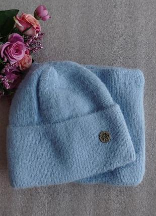 New! новий зимовий комплект з альпаки: шапка і снуд (утеплений флісом), блакитний
