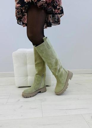 Сапоги из итальянской замши авокадо