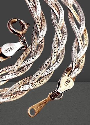 Вінтаж ланцюжок "косичка" 925 пр, позолота 18krgp, клеймо зірка 620 ar, 50.5 см, 77 г